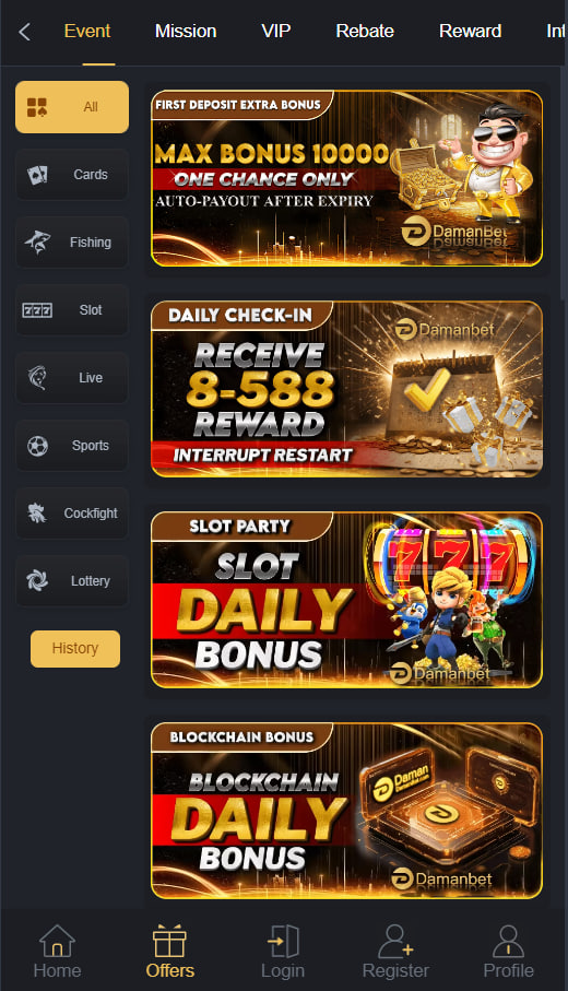 A picture of a chart showing the different bonuses and promotions of Daman Bet, so head over to Daman Bet login now.