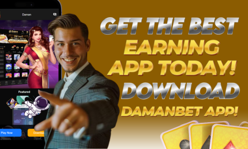 A picture of a man and a cellphone showing a message saying to Damanbet app download  for a better way of earning money.