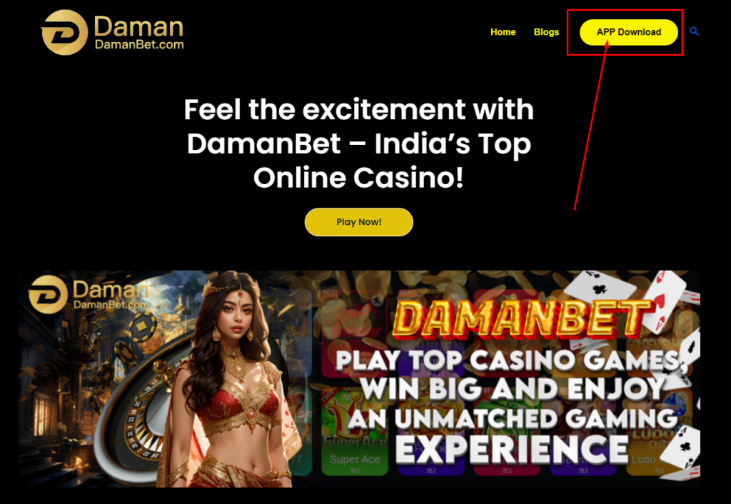 An image of Damanbet website to access the Damanbet App download button