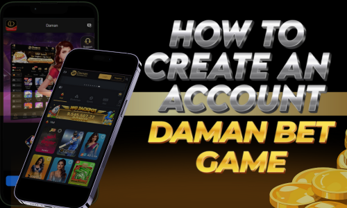 A picture of two cellphones showing the features and how to 
create an account on the Daman Bet Game.